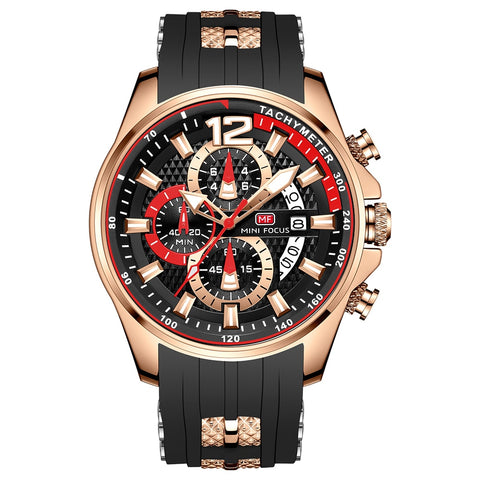 MINI FOCUS Fashion Men's Watches Top Brand Luxury Quartz Waterproof Sports Wristwatches Relogio Masculino Black Silicone Strap