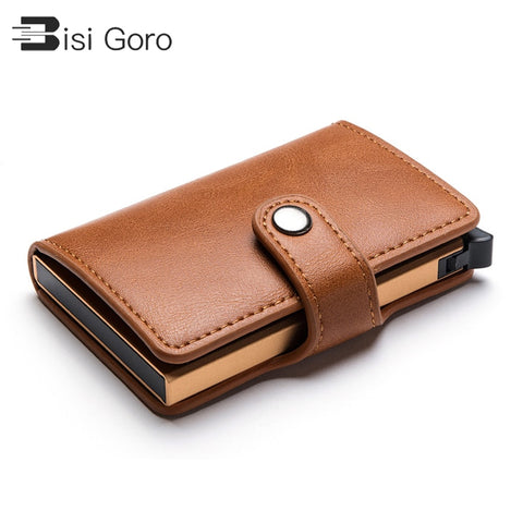 Casual Card Holder Hasp Protector Smart Card Case Metal RFID Aluminum Box Slim Men and Women ID Holder PU Leather