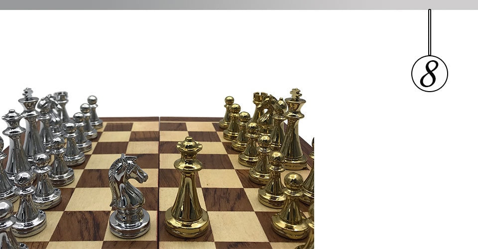 Metal Glossy Golden And Silver Chess Pieces Solid Wooden Folding Chess Board High Grade Professional Chess Games Set