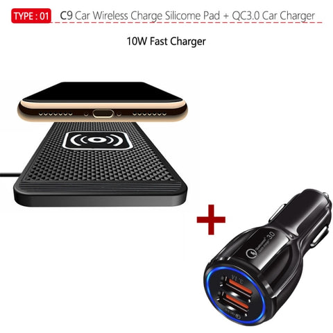 Car Qi Wireless Charger Silicone Pad Cradle Stand Dock 10W for Samsung S20 S10 Wireless Fast Charging for iPhone 11 Pro Xs Max 8